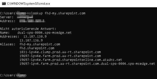 IP-Adresse zu Internetadresse mit nslookup ermitteln